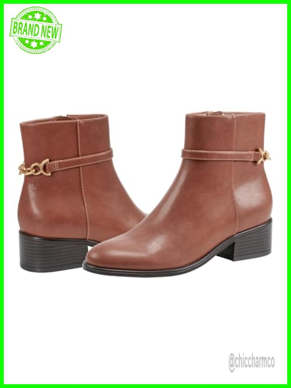 Faux Leather Ankle Booties with Block Heel and Inside Zipper